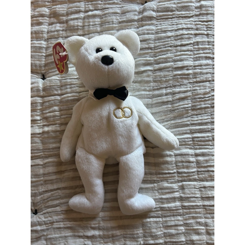 TY Original Beanie Baby Wedding Bear Plush White Fun Play Toy Groom Mr. Stuffed